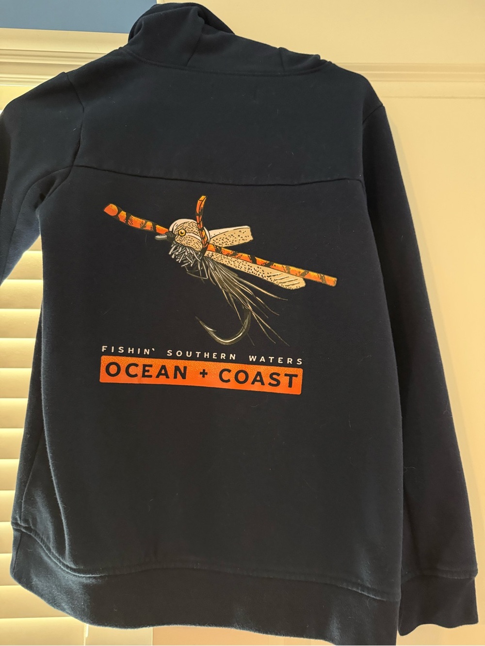 Kids Ocean + Coast Medium Navy Blue Hoodie with Fishing Lure